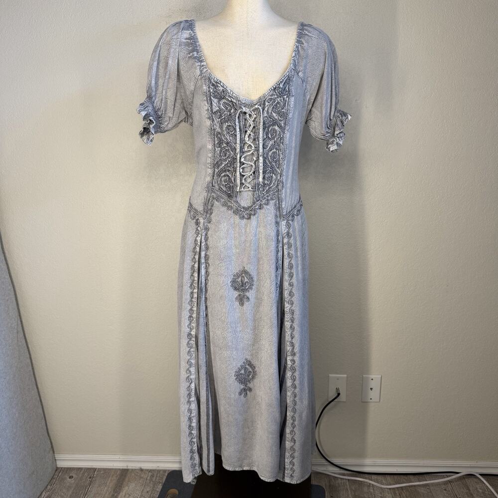 Advance Apparels Gray Cottagecore Fairy Renaissance Boho Dress Size S/M - Picture 13 of 13